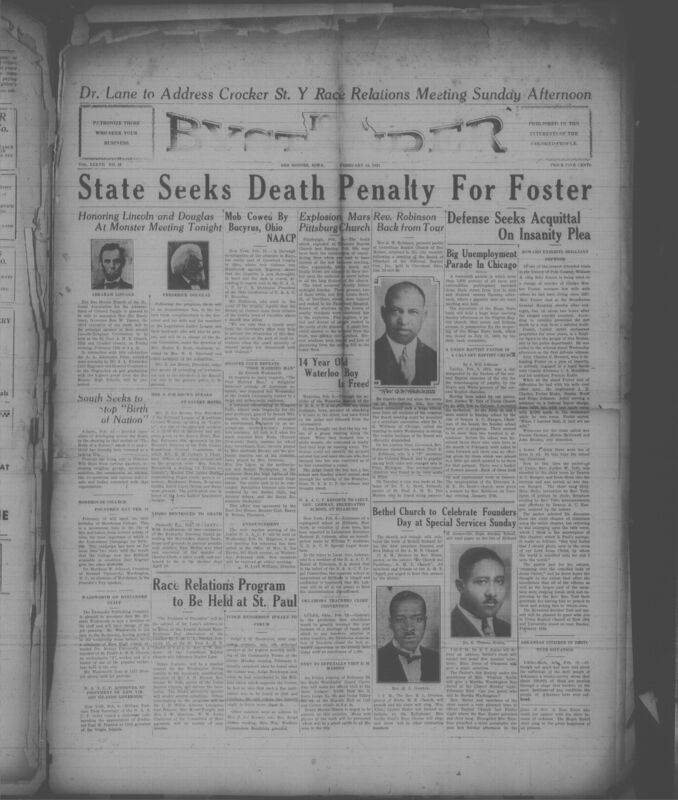 Contents include but are not limited to Governor Turner speaks at NAACP Lincoln Douglass celebration highlighting civil rights progress, South moves to stop Birth of a Nation screenings due to racist portrayals, NAACP reports mob threats in Ohio now controlled protecting Black residents, Morehouse College launches major endowment campaign for expansion, Defense seeks acquittal of Big Bill Foster in fatal stabbing using insanity plea, and other topics. 

