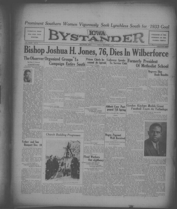 Contents include but are not limited to former President of Wilberforce University, Joshua H. Jones, passes away, Gordon Kitchen builds football team at Talladega College, Black pageant at Jewish Community Center well received, organized group starts campaigning in the South in hopes to stop lynching incidents, Georgia officials seek indictment of author exposing prison torture, and other topics.