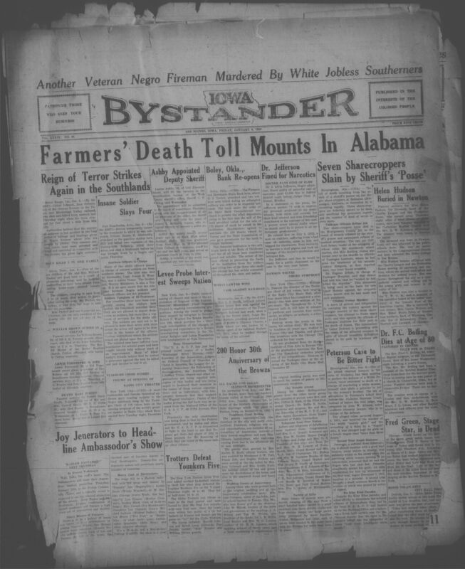 Contents include but are not limited to Alabama sheriff’s posse slays seven sharecroppers causing national protests, Charity League head Helen Hudson passes away and buried in Newton, Iowa, attorney S. Joe Brown and his wife celebrate 30th wedding anniversary, Black soldier kills four at fort due to mental circumstances, Black railroad fireman murdered in Louisiana over white job competition, and other topics.