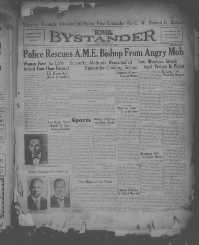 Contents include but are not limited to police rescue A.M.E. Bishop Heard from Bethel church mob, Elks’ oratorical contest awards scholarships to student speakers, cooking expert Lucille M. Hall to demonstrate modern kitchen techniques, thousands attend funeral of evangelist Rev. George Wilson Becton, S.U. Birt Club concludes annual Mackay baby competition, and other topics.