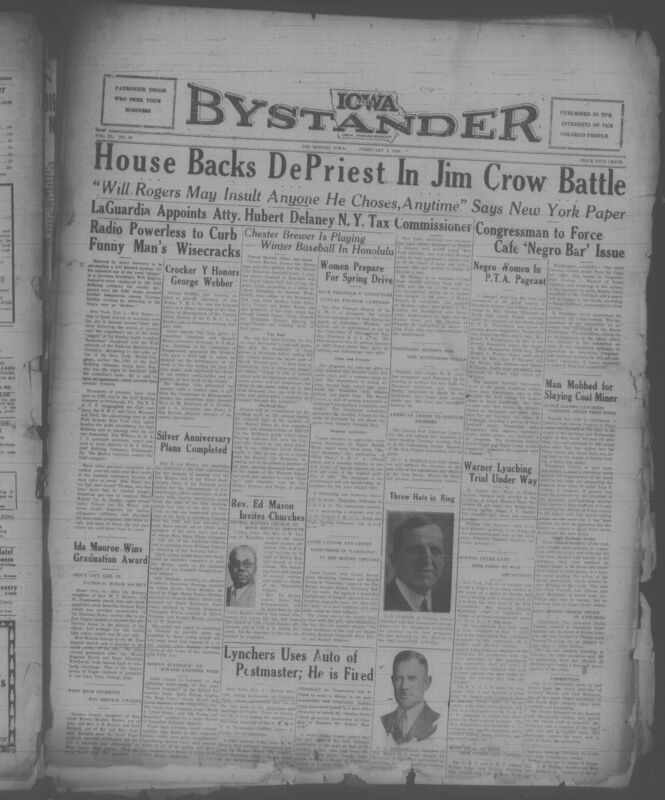 Contents include but are not limited to Black communitites nationwide in 1934. Major stories report public outrage over radio entertainer Will Rogers repeated racist remarks, prompting protests to NBC and the Gulf Refining Company. The paper also highlights the political appointment of New York attorney Hubert Delany, ongoing battles against segregation such as a dispute over exclusion of Black patrons from the Capitol Coffee Shop, and updates on the Scottsboro Boys legal proceedings. It features sports nes including Black baseball players competing internationally community events, church programs, women's club activities, and reports of lynchings alongside calls for federal anti-mob legislation. Advertisements, obituaries, and local accomplishments, such as students earning honors and civic groups launching fundraising campaigns, round out a vivid snapshot of Black civic life, resistance, and cultural activity during the Depression era.