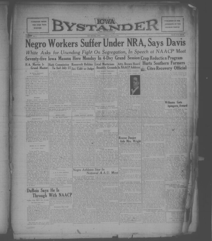 Contents include but are not limited to John P. Davis criticizes New Deal agencies' impact on Negroes, Walter White demands unending fight against segregation in all forms, W. T. B. Williams receives Spingarn Medal for service, President Roosevelt retains Judge James A. Cobb, bypassing political pressure, Atty. Brown addresses NAACP silver anniversary celebration in South Dakota, Dr. W. E. B. Du Bois confirms resignation from NAACP, and other topics.