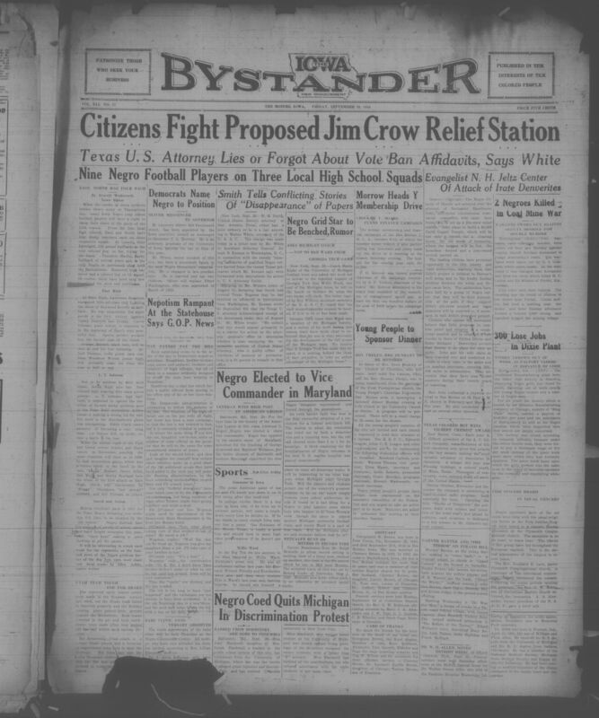 Contents include but are not limited to Black Denver citizens protests against proposed “Jim Crow relief station”, 2 Black coal mine workers killed by Deputy Sheriff, Democrats name Black man (W. Lawrence Oliver) to position, nearly 300 young Black women and a number of Black men lose their jobs in Dixie Plant, W. R. Smith tells conflicting stories of “disappearance” of papers, and other topics.