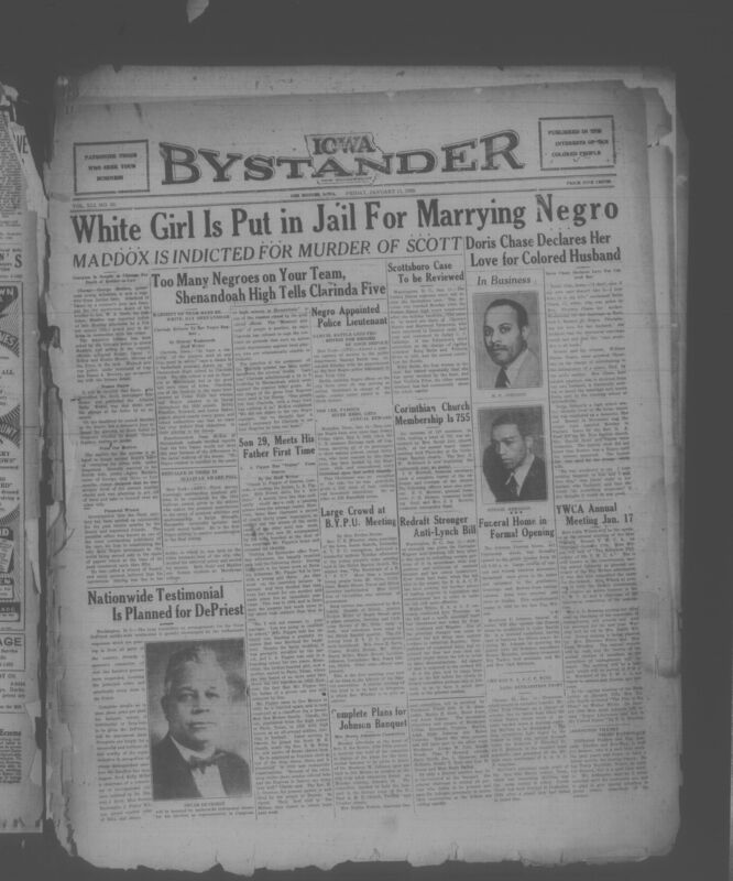 Contents include but are not limited to interracial couple faces legal harassment from bride’s mother, George Maddox indicted for murder of publisher C. A. Scott, U.S. Supreme Court agrees to review Scottsboro defendant’s case, Shenandoah Highschool demands limit on Black players in basketball, father and son reunited after 30 years of separation, and other topics.