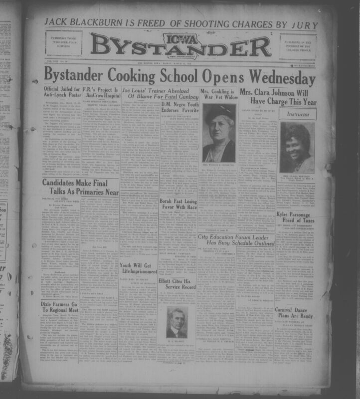 Contents include but are not limited to local and national news, civil rights advocacy, political campaigns, legal and tax notices, church and religious activities, community organizations, education and homemaking institutes, sports reporting, entertainment listings, obituaries, and other topics.