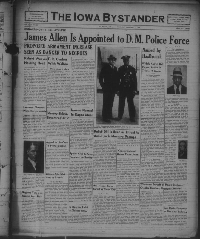 Contents include but are not limited to Proposed Armament Seen As Danger To Negroes highlights concerns that increased US military spending would place Black soldiers in frontline labor roles, Dr Robert C Weaver Appointed Housing Adviser to protect Negro interests under new federal housing policy, Negro Voters Reject City Manager Plan to retain commission government, Roosevelt Shows Interest In Liberia After Meeting With Minister Walton, Relief Bill Seen As Threat To Anti Lynching Measure Passage, and other topics. 
