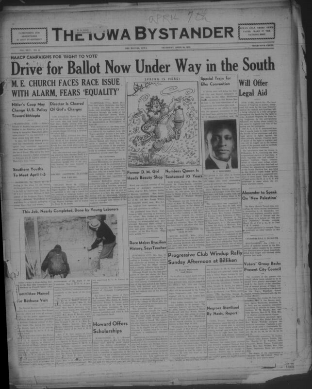 Contents include but are not limited to Drive for Ballot Gains Momentum as Southern Negroes Organize to Register and Vote, Methodist Episcopal Church South Confronts Racial Equality Dispute at Upcoming General Conference, Hitler’s Seizure of Austria Raises Pressure to Change United States Policy on Ethiopia, Film Director Cleared by Jury of Charges Involving Minor, Southern Negro Youth Leaders Plan Regional Conference to Coordinate Civil Rights Action, Series of Southern Cyclones Kills Seventeen Prompting Relief Efforts, and other topics. 
