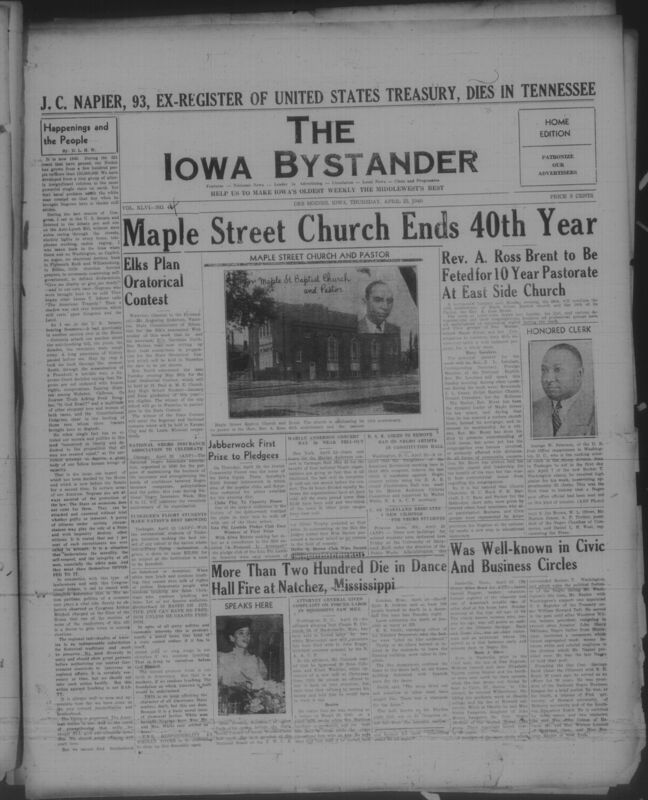 Contents include but are not limited to discussions of church anniversaries, educational competitions, cultural recognition, and national conversations about racial equality. The newspaper highlights prominent speakers, intellectual debates, and efforts to expand educational and cultural opportunities for African Americans. Articles emphasize unity, leadership, and participation in national programs supporting equality and social progress. Coverage also reflects ongoing advocacy for representation in public institutions and recognition of African American achievements in cultural and civic life, and other topics.