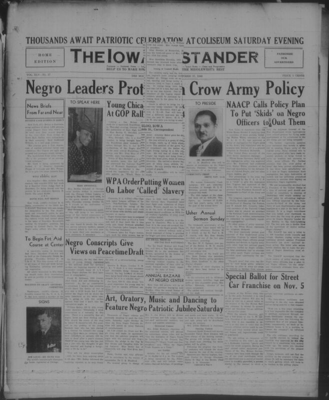 Contents include but are not limited to black leaders protesting jim crow army policies, conscripts giving views on peacetime draft, southerners losing church resolution, WPA order putting women on labor 'called' slavery, and other topics
