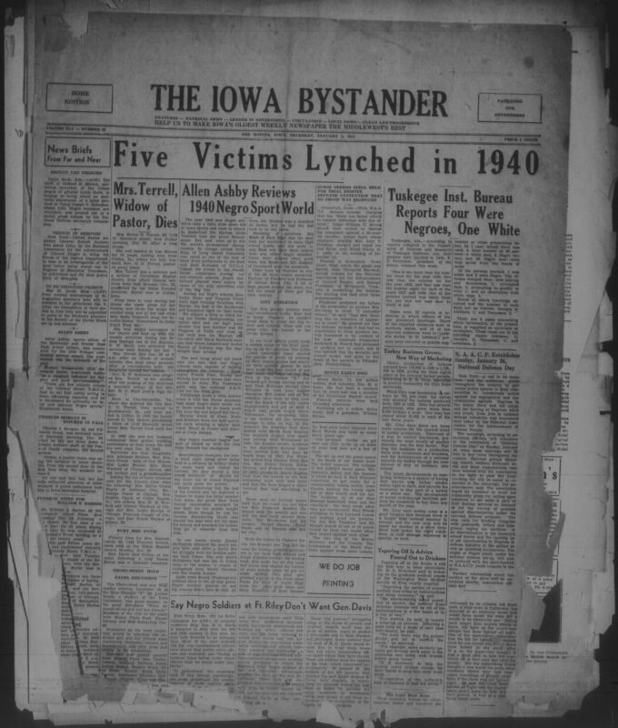 Contents include but are not limited to Open terror in Memphis condemned as politicians and police accused of abuse, Janitor Charles J Morgan critically injured in factory elevator fall, Community mourns deaths of William S Barbee and church leader Elvira Terrell, Judge orders Joseph Spell held for trial despite claimed lack of evidence, Tuskegee reports four lynchings in 1940 and multiple prevented attacks, NAACP launches National Defense Day to fight discrimination, and other topics. 

