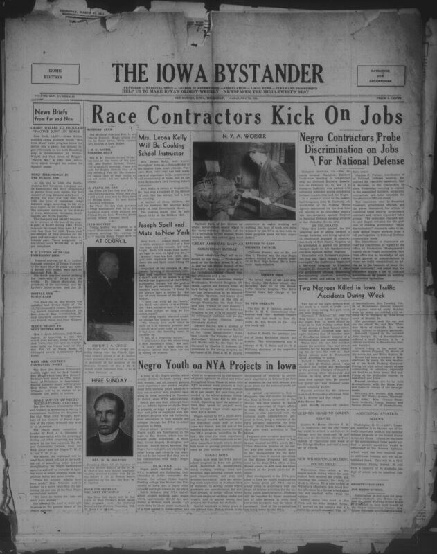 Contents include but are not limited to Orson Welles Begins Broadway Production of Native Son Bringing Richard Wright Novel to the Stage, Telephone Use Reaches Record High in 1940 Showing Growth Despite Lower Long Distance Calls, Drake University Business Manager E C Lytton Dies Marking Second Leadership Loss, Des Moines Community Chest Launches Survey to Improve Negro Recreation Programs, National Youth Administration Expands Jobs and Training for Negro Youth in Iowa, and other topics. 
