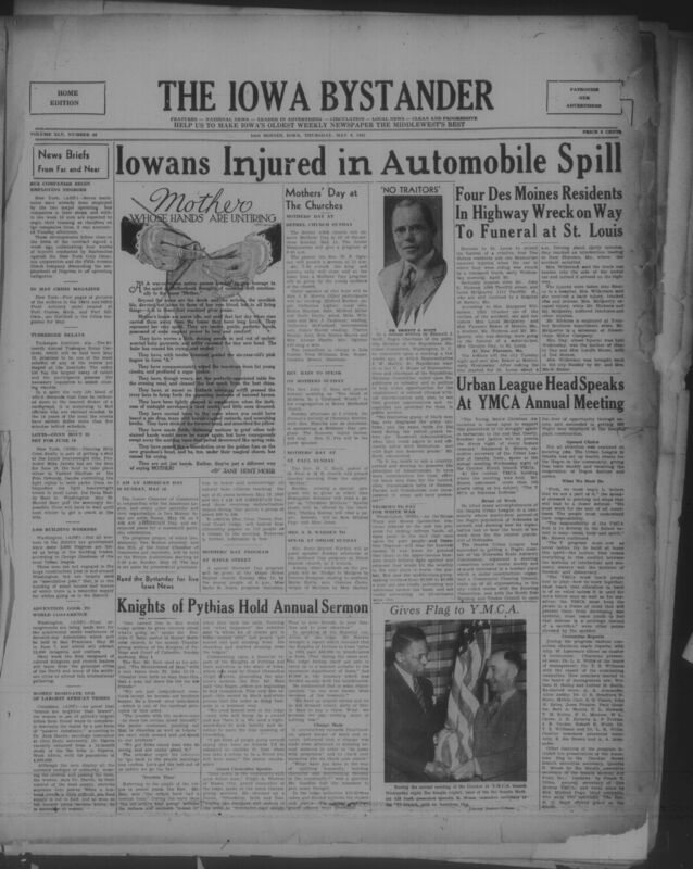 Contents include but are not limited to Bus Companies Begin Employing Negroes After Harlem Boycott Forces Hiring Changes, Louis Conn Scheduled To Challenge Joe Louis For Heavyweight Title June 18, Omaha Urban League Leader Urges Jobs And Defense Unity At YMCA Meeting, Des Moines Sets I Am An American Day To Honor New And Young Citizens, Four Des Moines Residents Injured In Highway Crash While Traveling To Funeral, and other topics. 
