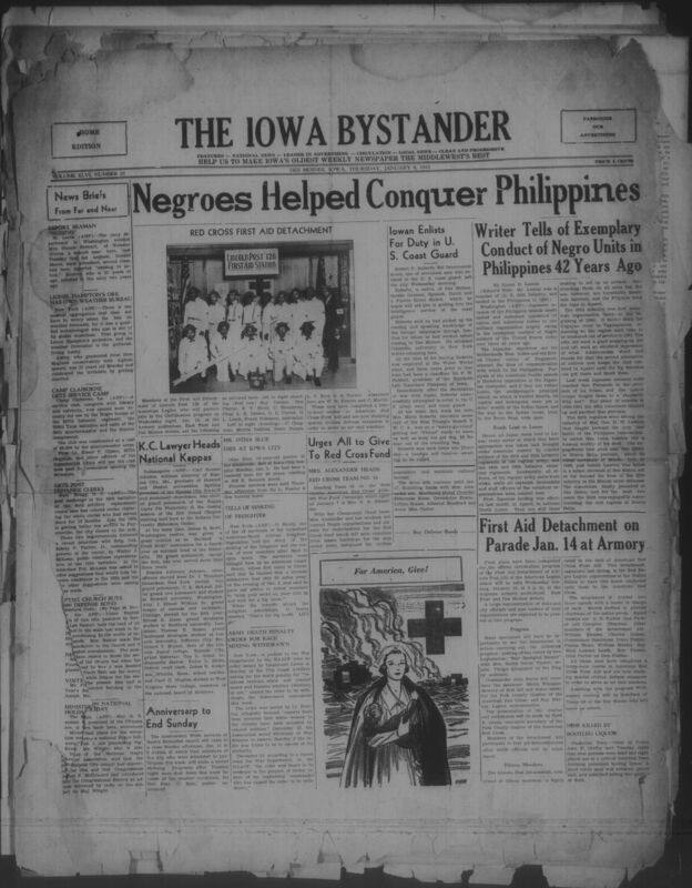 Contents include but are not limited to Negro Troops Cited for Historic Defense of Philippines Showing Long Standing Military Role, Iowa Man Enlists in Coast Guard to Support Wartime Intelligence Needs, Lincoln Post First Aid Detachment Earns Red Cross Certification for Civilian Defense, Baptist Church Purchases War Bonds to Directly Support National War Effort, NAACP Forces Withdrawal of Army Order Discriminating Against Black Soldiers, and other topics. 
