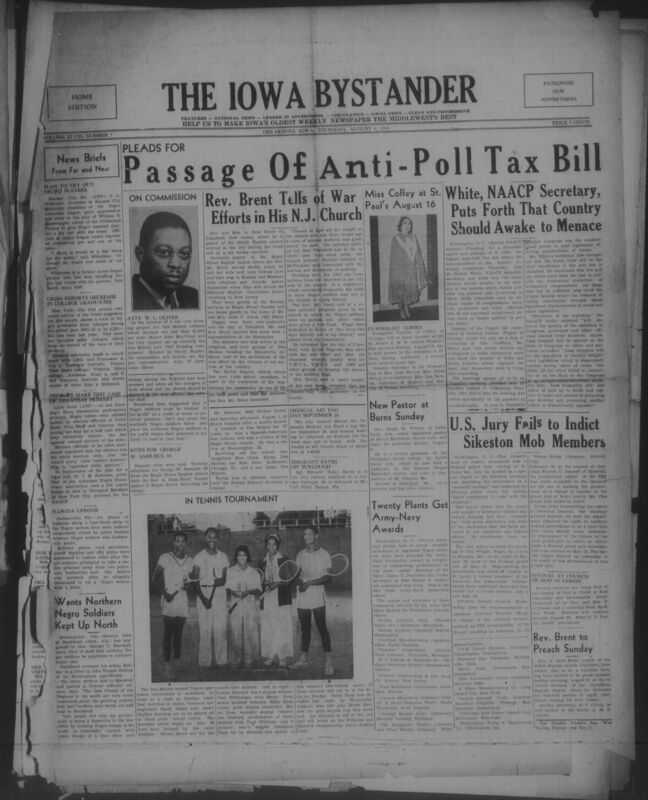 Contents include but are not limited to Congress Debates Anti Poll Tax Bill as NAACP Urges End to Voter Suppression, Proposal Advances to Bring Negro Baseball Players Into Major League Tryouts, Des Moines Creates Low Cost Housing Commission to Aid Families With Incomes Under One Thousand Dollars, Arkansas Primary Bars Negro Voters Setting Up Major Civil Rights Test Case, Justice Department Reports on Sikeston Lynching and Grand Jury Failure, Florida Orders Closure After Clash Between Negro Soldiers and Police, and other topics. 
