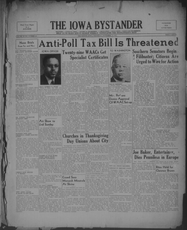 Contents include but are not limited to Roy Wilkins urges Black and white unity to secure fair skilled jobs for Negro war workers, Army order banning racial use of facilities signals end to Jim Crow segregation in southern camps, Southern senators launch filibuster to block anti poll tax bill and urge citizens to act, William L Dawson elected U S congressman and Wendell Green becomes Chicago judge breaking racial barriers, Liberia adopts United States currency under wartime agreement, and other topics. 
