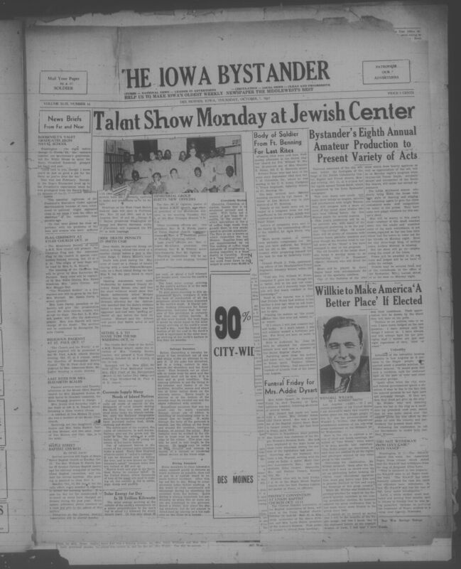 Contents include but are not limited to Roosevelts valet George Fields graduates from naval school, Smith murder retrial begins as state seeks conviction, NAACP denies withdrawing from Levy court martial case, Willkie says he will fight for full rights for Negro Americans, Funeral held for Pvt Wilbert Nolan killed while training for service, and other topics. 