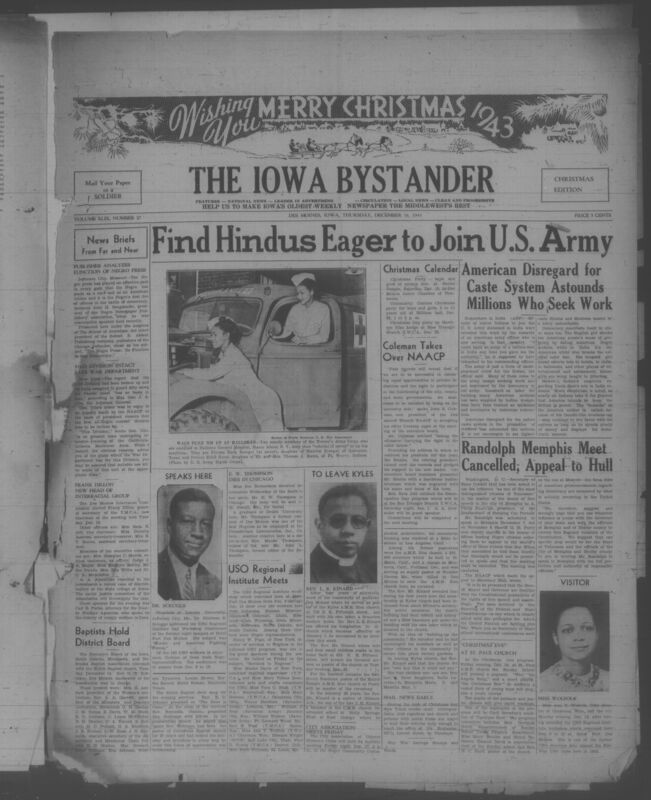 Contents include but are not limited to Publisher explains role of Black press in advancing equality and democracy, War Department denies rumors of breaking up all Negro combat division to affirm continued training use, Frank Dillon elected to lead interracial commission addressing discrimination cases, American officer describes Indian efforts to join U.S. Army showing impact of democracy abroad, NAACP protests Memphis ban on A. Philip Randolph speech to defend free speech rights, Rev. L. R. Kinard resigns after building church and growing community membership, and other topics. 