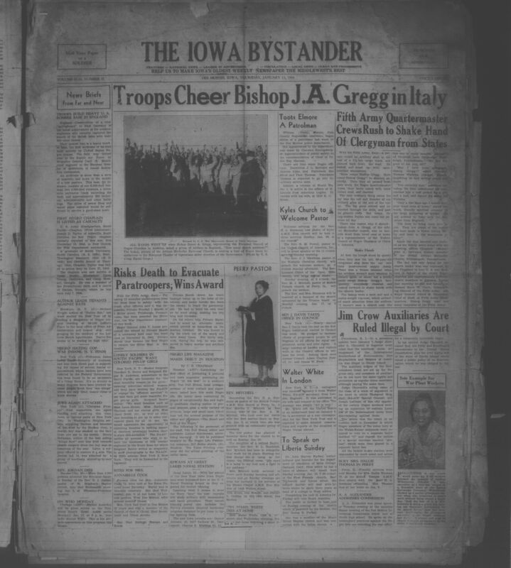 Contents include but are not limited to First Negro chaplain casualty dies in New Guinea, Richard Wright leads tenants to fight rent gouging and unsafe housing, Policeman driven by racism ruled insane in New York case, Nazi supporters attack Jews in New York neighborhoods, Soldier Woodall Marsh rescues wounded under fire and earns Silver Star, South Pacific troops request photos to boost morale, Negro Life magazine launches to showcase achievements, Court rules segregated union system illegal, and other topics. 