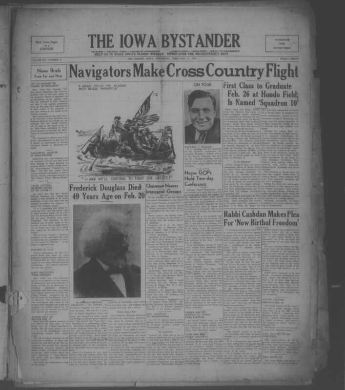 Contents include but are not limited to CIO plans to distribute Races of Mankind pamphlets to servicemen to promote racial understanding, Cab Calloway arrives in Hollywood to film musical boosting Black performers in cinema, Priest urges St Louis University to admit Black students to advance racial equality in education, Roosevelt calls for Race Relations Week to reduce prejudice and unify citizens, Des Moines interracial commission organizes committees to strengthen community race relations, Negro Republican leaders demand equality policies to win Black voter support, First Black navigation cadets conduct cross country training flight preparing for military graduation, and other topics. 
