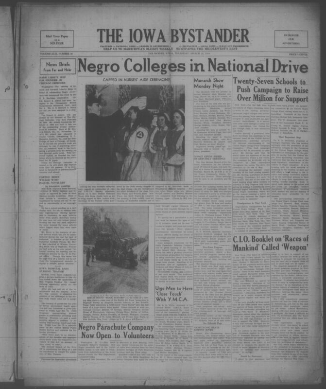 Contents include but are not limited to Liberty Ships named to honor Black leaders recognize contributions and legacy, Inventor develops plastic novelties to support wartime materials innovation, Iowa hospital rejects Black nursing trainee prompting legal action over discrimination, United Negro College Fund campaign seeks 1500000 to sustain Black higher education, First Black parachute unit opens to volunteers to expand military roles, NAACP launches monthly meetings to strengthen community advocacy, and other topics. 