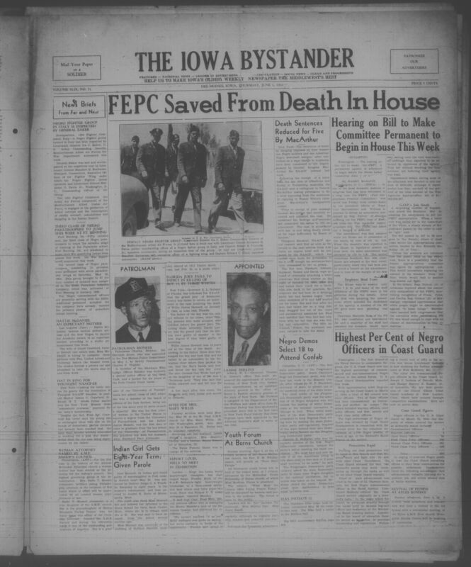 Contents include but are not limited to Negro fighter group in Italy inspected to highlight role in protecting Allied operations, Third class of Negro paratroopers prepares to qualify to expand Black airborne forces, Death sentences reduced for five to show legal appeals and fairness concerns, FEPC saved from elimination to continue fighting job discrimination, Florida jury fails to indict in killing of Black youth raising justice concerns, Coast Guard reports highest percentage of Negro officers to emphasize advancement opportunities, and other topics. 