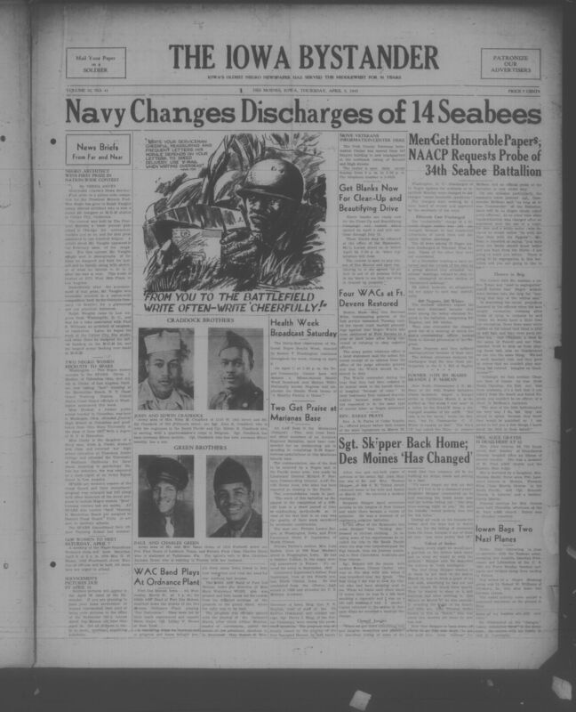Contents include but are not limited to World War II military service and homefront reports, African American civil rights and racial equality issues, community and social life news, religious and church affairs, health and education initiatives, local Iowa news, arts and sports coverage, editorials and opinion pieces, and classified advertisements and other topics.