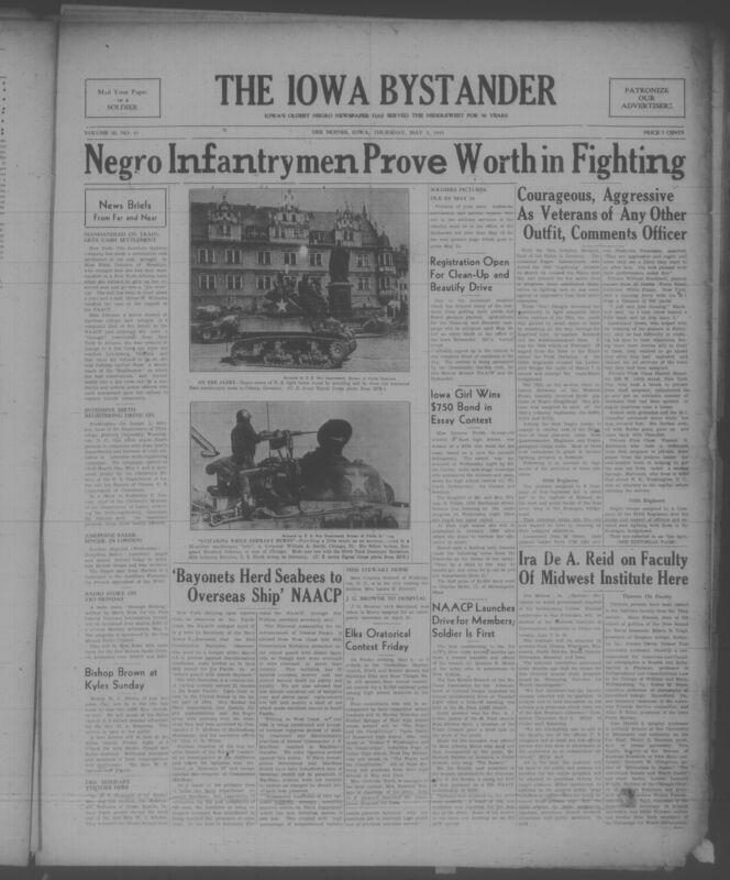 Contents include but are not limited to World War II military news, African American soldiers and servicewomen, civil rights advocacy and NAACP activities, race relations and discrimination cases, national and international news, local Des Moines community events, church and religious life, cultural and artistic activities, sports and youth athletics, editorials and opinion columns, and other topics.