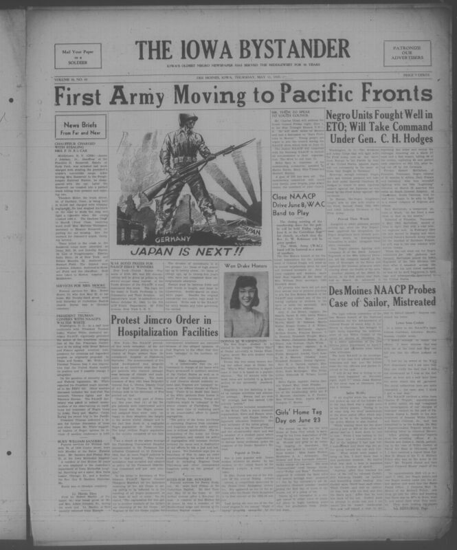 Contents include but are not limited to national and world war news, African American civil rights and NAACP affairs, military service reports and servicemen’s correspondence, local community and church news, editorials and opinion on race relations, sports coverage, arts and social events, legal notices and classified advertisements, and other topics.