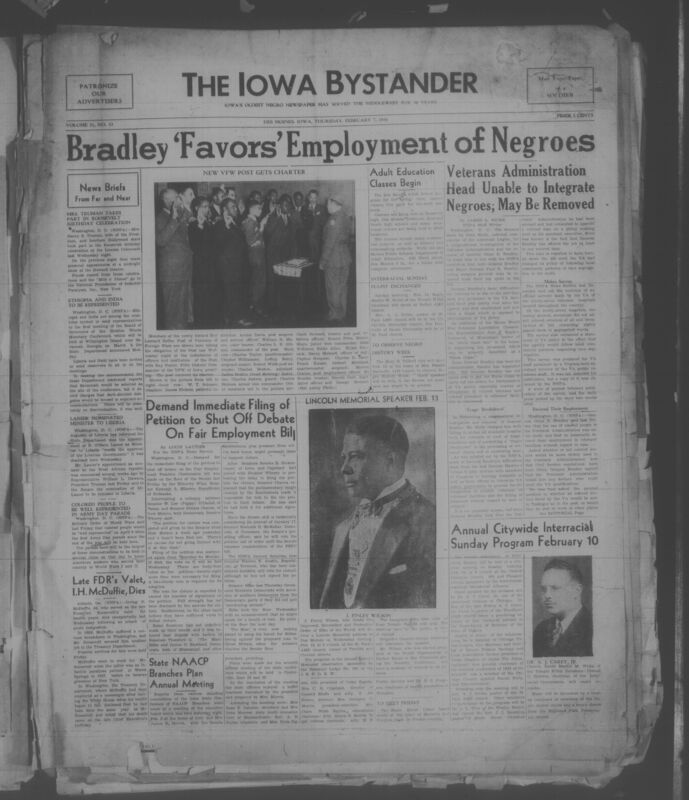 Contents include but are not limited to civil rights and race relations, veterans and military affairs, politics and government news, community organizations, religious and church activities, education and academic achievement, local social news, sports coverage, editorial commentary, and advertisements and other topics.