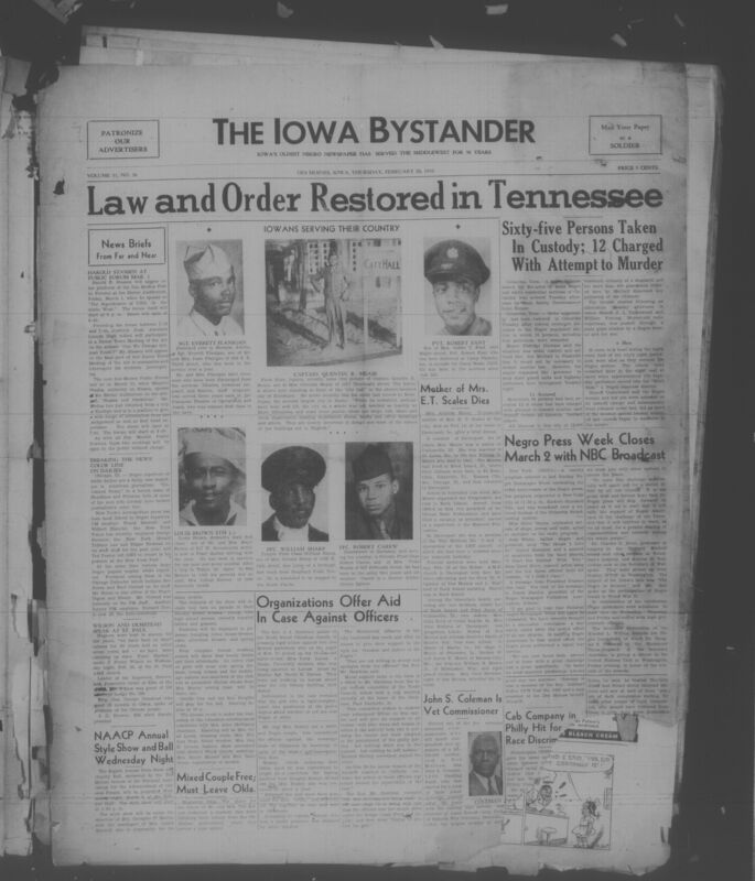 Contents include but are not limited to local and national news, community and social affairs, African American military service, church and religious life, civil rights and race relations commentary, sports coverage, and commercial and classified advertising, and other topics.