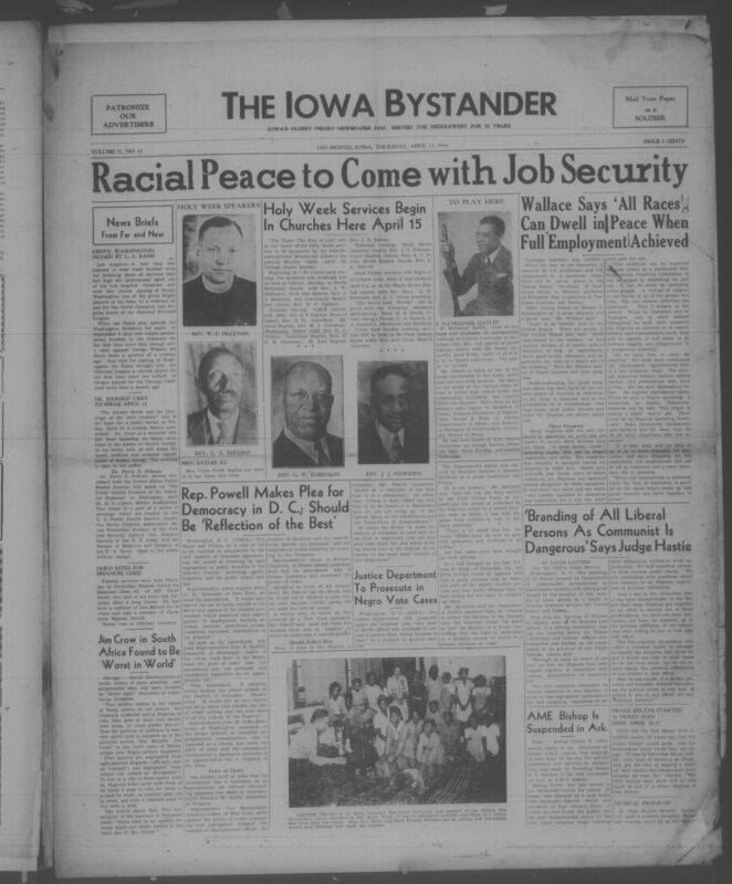 Contents include but are not limited to African American civil rights and racial justice, local and national politics, community and social news, religious and church affairs, labor and veterans’ issues, arts and cultural life, sports coverage, public health and welfare topics, and editorial commentary, and other topics.