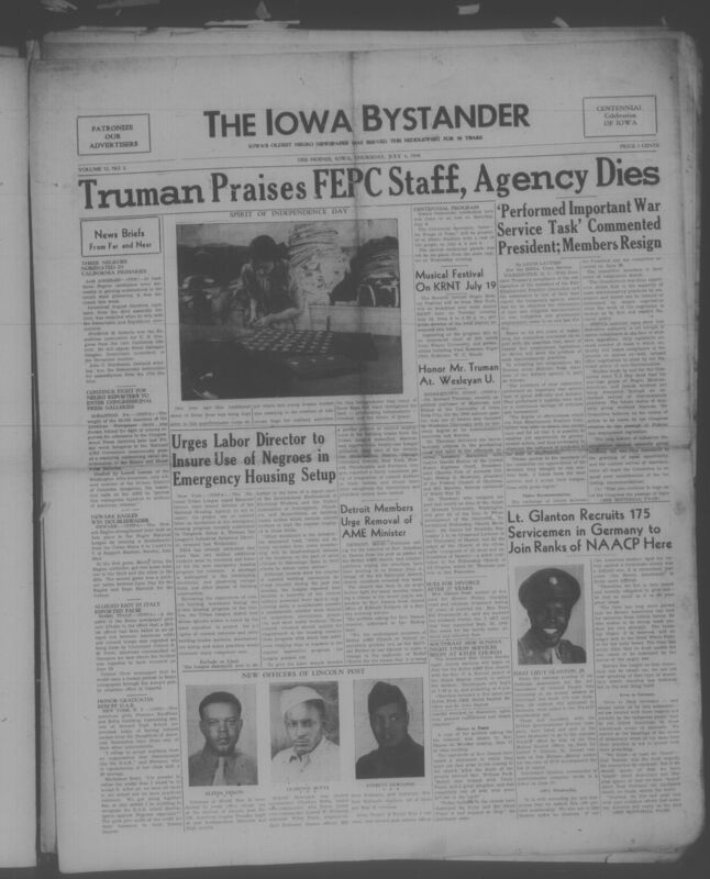 Contents include but are not limited to civil rights and race relations, politics and public affairs, African American community news, religion and church life, Iowa and regional history, military and veterans’ affairs, sports and athletics, arts and cultural commentary, and other topics.