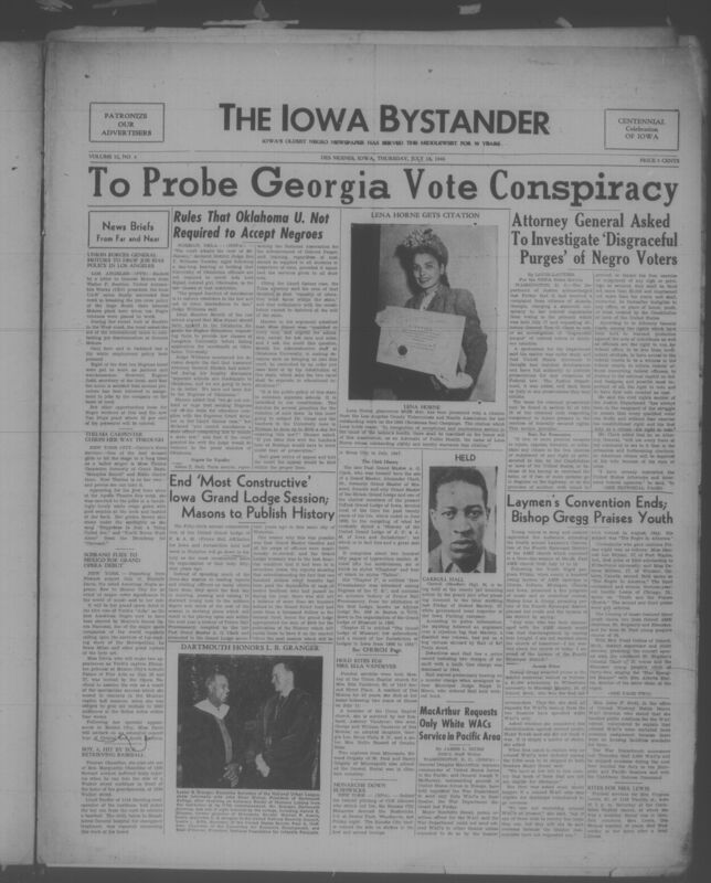 Contents include but are not limited to national and local news, civil rights and legal affairs, labor and veterans’ issues, education and politics, religious and fraternal organization activities, arts and entertainment, sports, social and community news, editorials, and business notices, and other topics.