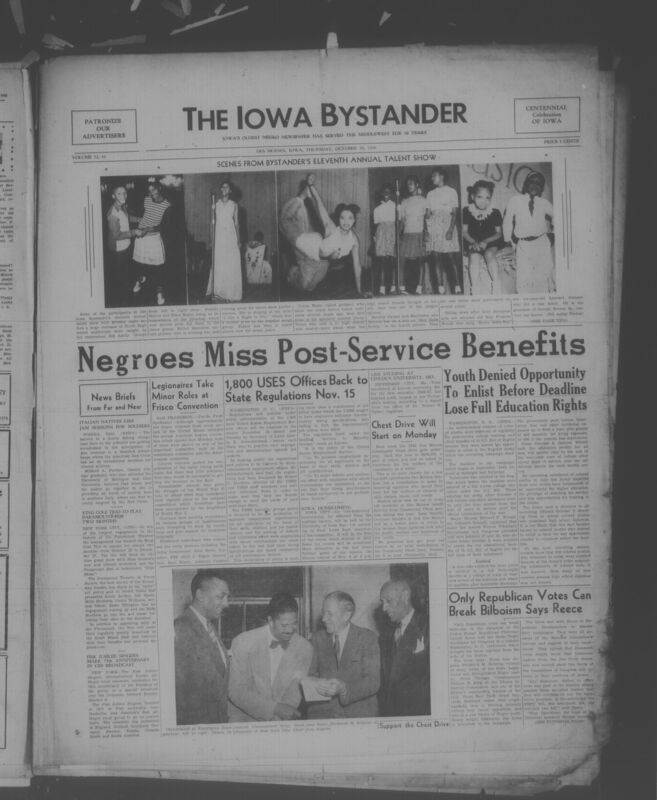 Contents include but are not limited to local and national news, politics and civil rights, veterans’ affairs, community events and organizations, church and religious news, arts and entertainment, sports, social and personal news, and legal notices and advertisements, and other topics.