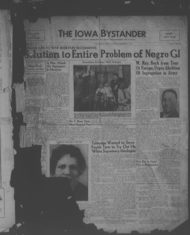 Contents include but are not limited to civil rights and segregation, African American military service and veterans’ affairs, politics and government, racial violence and white supremacist activity, community and church news, arts and entertainment, sports, and business and classified advertising, and other topics.