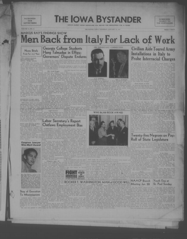 Contents include but are not limited to news briefs, politics and government, civil rights and race relations, labor and employment, military and veterans’ affairs, education, religion and church news, community and social news, sports, arts and entertainment, health and welfare, and editorials, and other topics.