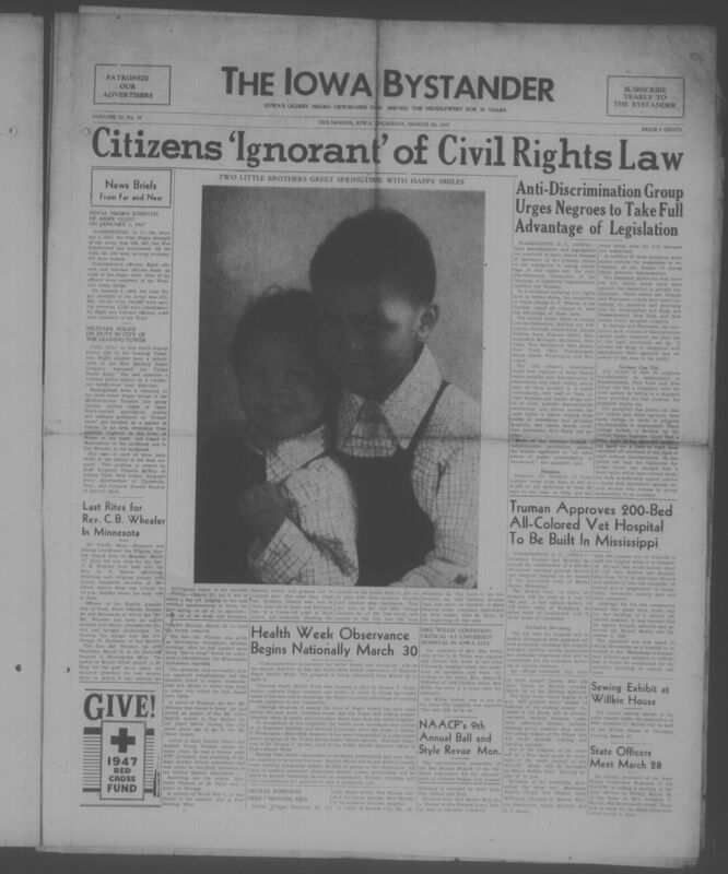 Contents include but are not limited to citizens 'ignorant' of civil rights law, anti-discrimination group urges african americans to take full advantage of legislation, Truman approves 200 bed all colored vet hospital to be built in Missisippi, sewing exhibit at Willkie house, and other topics