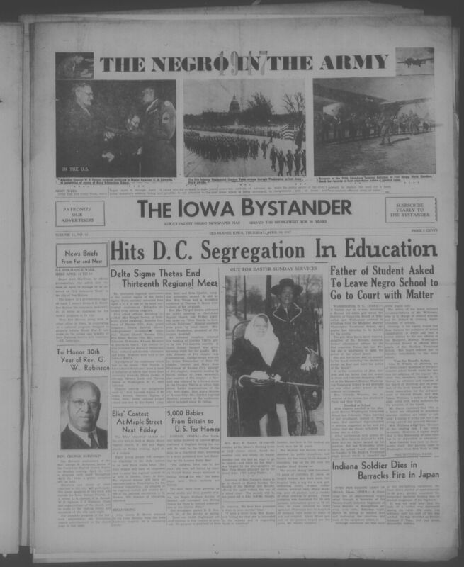 Contents include but are not limited to hits D.C. segregation in education, father of student asked to leave black school to go to court with matter, delta sigma thetas end thirteenth regional meet, Indiana soldier dies in barracks fire in Japan, and other topics