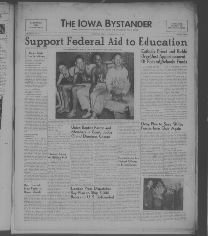 Contents include but are not limited to Catholic priest and Rabbi urge just apportionment of federal schools funds, deny plea to save Willie Francis from chair again, discrimination is a criminal offense in Saskatchewan, union baptist pastor and members in court; judge Grund dismisses charge, and other topics