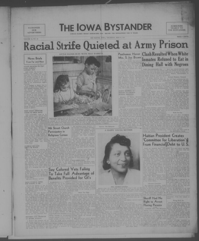 Contents include but are not limited to racial strife quieted at army prison, posthumus honor Mrs. S. Joe Brown, 9th street church participates in religious census, haitian president creates 'committe for liberation' from financial debt to U.S., say colored vets failing to take advantage of benefits provided for GI's, and other topics 