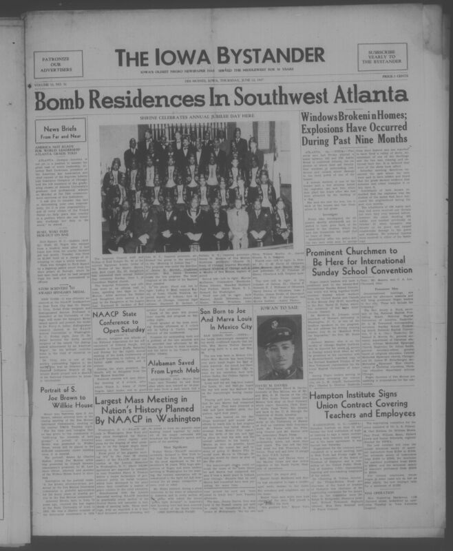Contents include but are not limited to bomb residences in southwest Atlanta, prominent churchmen to be here for international sunday school convention, NAACP state conference to open saturday, largest mass meeting in nations history planned by NAACP in washington, and other topics
