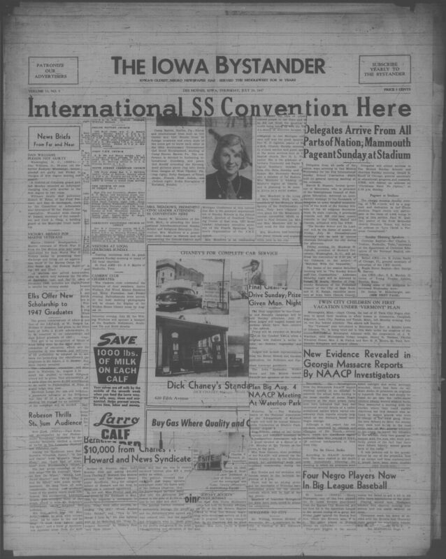 Contents include but are not limited to international SS convention here, Elks offer new scholarship to 1947 graduates, Robeson thrills stadium audience, four black players now in big league baseball, and other topics