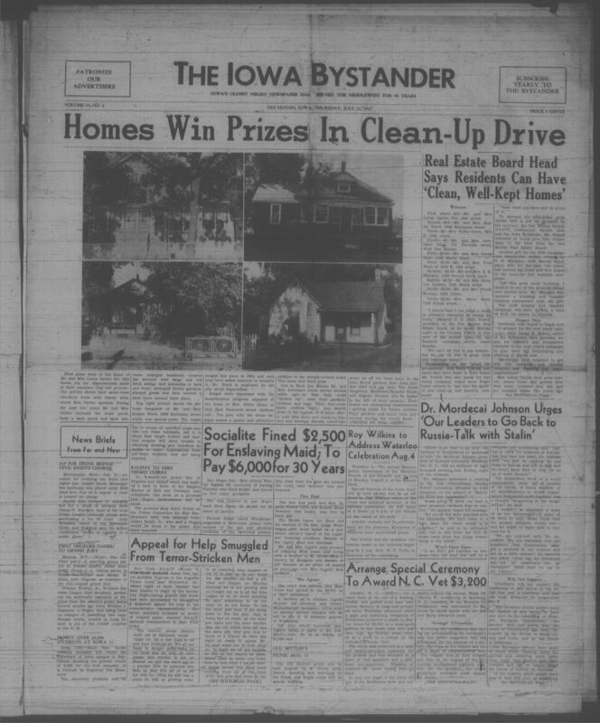 Contents include but are not limited to socialite fined $2,500 for enslaving maid; to pay $6,000 for 30 years, Dr. Mordecai urges 'our leaders to go back to Russia-talk with Stalin', appeal to help smuggled from terror-stricken men, and other topics