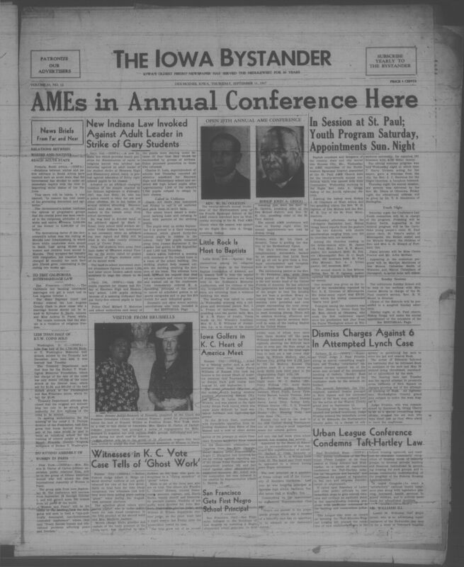 Contents include but are not limited to AMEs in annual conference here, new Indiana law invoked against adult leader in strike of Gary students, Little Rock is host to Baptists, dismiss charges against 6 in attempted lynch case, witnesses in K.C. vote case tells of 'ghost work', and other topics