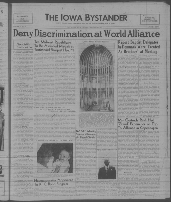 Contents include but are not limited to Midwest Republicans to be awarded medals at testimonial banquet to recognize outstanding Negro Republicans, Baptist delegates respond to Truman waste less food program to support conservation effort, Baptist World Alliance denies discrimination claims to refute segregation reports, National Guard caravans tour Iowa to recruit Negro veterans, Trout season extended to manage fish population, Jackie Robinson signed for film role to portray courage, and other topics. 