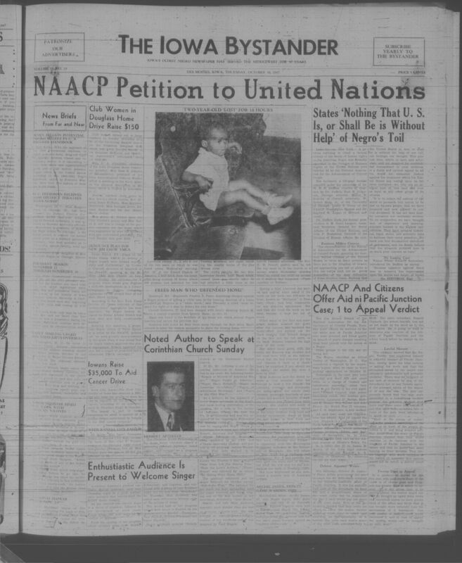 Contents include but are not limited to NAACP presents detailed petition to United Nations to expose denial of rights and demand justice, handbook highlights seven million potential Black voters to encourage political participation, community drive raises funds to support local efforts, leaders denounce Jim Crow YMCA plan to oppose segregation, missing toddler found safe after search effort, court frees man who defended home to affirm right of self defense, and other topics. 