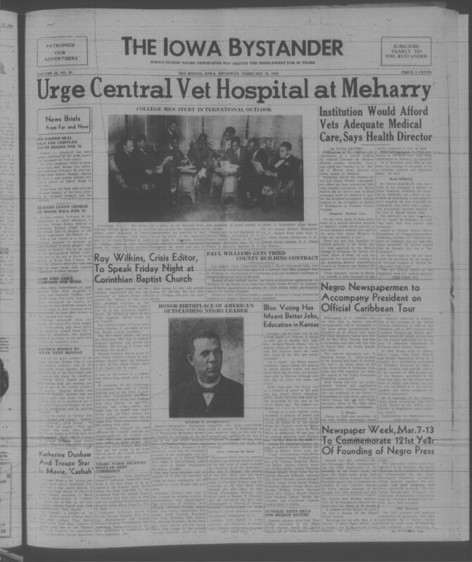 Contents include but are not limited to urge central vet hospital at Mehary, Paul Williams gets third county building contract, black newspaperman to accompany  president on official Caribbean tour, newspaper week Mar. 7-13 to commemorate 121st year of founding of african american press, and other topics