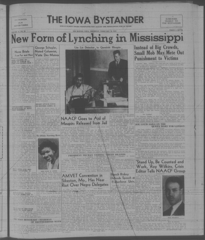 Contents include but are not limited to new form of lynching in Mississippi, NAACP goes to aid of Maupin; released from jail, Joe Louis sails on the Queen Mary for London, AMVET convention in Sikeston Mo. has near riot over black delegates, 'stand up, be counted and work' Roy Wilkins, crisis editor tells NAACP group, and other topics