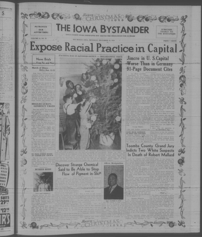 Contents include but are not limited to expose racial practice in Capital, Biggles guilty; leniency urged, Toombs county grand jury indicts two white suspects in death of Robert Mallard, discover strange chemical said to be able to stop flow of pigment in skin, and other topics