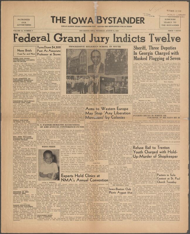 Contents include but are not limited to twelve people being indicted by Federal Grand Jury, Professor Turns Down $4,200 Post As Associate in Protest to recent attacks on colored youths, Three Deputies In Georgia Charged with Masked Flogging of Seven, Arms to Western Europe May Stop ‘Any Liberation Movement’ by Colonies, Refuse Bail to Trenton Youth Charged with Hold-Up-Murder of Shopkeeper, and other topics.